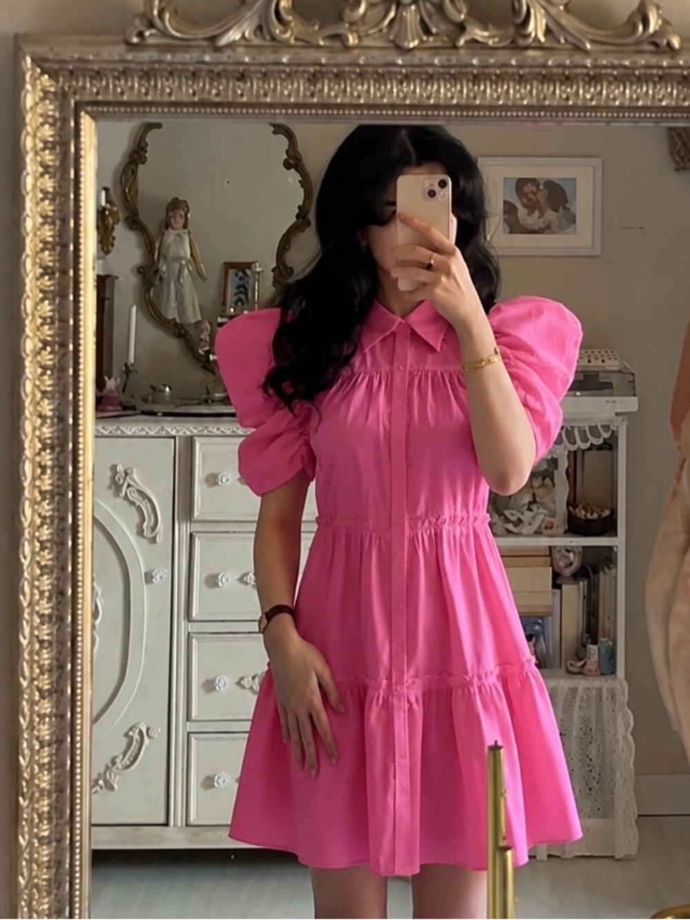 Bright Pink Puff-Sleeve Mini Dress